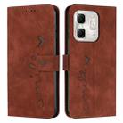 For Infinix Hot 50i Skin Feel Heart Embossed Leather Phone Case with Long Lanyard(Brown) - 1