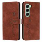 For Infinix Hot 50 Pro 4G Skin Feel Heart Embossed Leather Phone Case with Long Lanyard(Brown) - 1