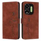 For itel P55 5G Skin Feel Heart Embossed Leather Phone Case with Long Lanyard(Brown) - 1