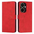 For itel P55+ Skin Feel Heart Embossed Leather Phone Case with Long Lanyard(Red) - 1