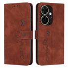 For itel P55+ Skin Feel Heart Embossed Leather Phone Case with Long Lanyard(Brown) - 1