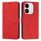 For itel A80 Skin Feel Heart Embossed Leather Phone Case with Long Lanyard(Red) - 1