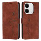 For itel A80 Skin Feel Heart Embossed Leather Phone Case with Long Lanyard(Brown) - 1