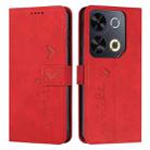 For itel P65 Skin Feel Heart Embossed Leather Phone Case with Long Lanyard(Red) - 1