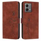 For Motorola Edge 40 Neo Skin Feel Heart Embossed Leather Phone Case with Long Lanyard(Brown) - 1