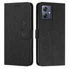 For Motorola Moto G54 Skin Feel Heart Embossed Leather Phone Case with Long Lanyard(Black) - 1