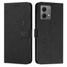 For Motorola Moto G84 Skin Feel Heart Embossed Leather Phone Case with Long Lanyard(Black) - 1