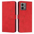 For Motorola Moto G84 Skin Feel Heart Embossed Leather Phone Case with Long Lanyard(Red) - 1