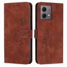 For Motorola Moto G84 Skin Feel Heart Embossed Leather Phone Case with Long Lanyard(Brown) - 1