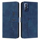 For Motorola Moto G Play 2024 Skin Feel Heart Embossed Leather Phone Case with Long Lanyard(Blue) - 1