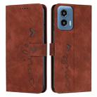 For Motorola Moto G Play 5G 2024 / G 5G 2024 Skin Feel Heart Embossed Leather Phone Case with Long Lanyard(Brown) - 1