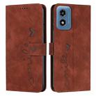 For Motorola Moto G04/G24 Skin Feel Heart Embossed Leather Phone Case with Long Lanyard(Brown) - 1