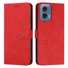 For Motorola Moto G34 5G Skin Feel Heart Embossed Leather Phone Case with Long Lanyard(Red) - 1