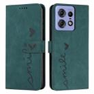 For Motorola Edge 50 Pro Skin Feel Heart Embossed Leather Phone Case with Long Lanyard(Green) - 1