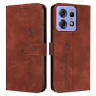 For Motorola Edge 50 Pro Skin Feel Heart Embossed Leather Phone Case with Long Lanyard(Brown) - 1