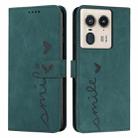 For Motorola Edge 50 Ultra Skin Feel Heart Embossed Leather Phone Case with Long Lanyard(Green) - 1