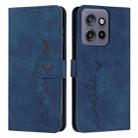 For Motorola Edge 50 Neo Skin Feel Heart Embossed Leather Phone Case with Long Lanyard(Blue) - 1