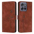 For Motorola Edge 50 Neo Skin Feel Heart Embossed Leather Phone Case with Long Lanyard(Brown) - 1