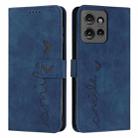 For Motorola Edge 50 Skin Feel Heart Embossed Leather Phone Case with Long Lanyard(Blue) - 1