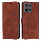 For Motorola Edge 50 Skin Feel Heart Embossed Leather Phone Case with Long Lanyard(Brown) - 1