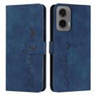 For Motorola Moto G35 Skin Feel Heart Embossed Leather Phone Case with Long Lanyard(Blue) - 1