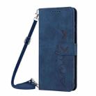 For Motorola Moto G35 Skin Feel Heart Embossed Leather Phone Case with Long Lanyard(Blue) - 2