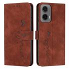 For Motorola Moto G35 Skin Feel Heart Embossed Leather Phone Case with Long Lanyard(Brown) - 1