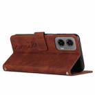 For Motorola Moto G35 Skin Feel Heart Embossed Leather Phone Case with Long Lanyard(Brown) - 3