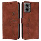 For Motorola Moto G55 Skin Feel Heart Embossed Leather Phone Case with Long Lanyard(Brown) - 1