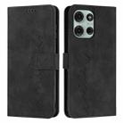 For Motorola Moto G75 Skin Feel Heart Embossed Leather Phone Case with Long Lanyard(Black) - 1