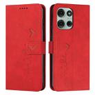 For Motorola Moto G75 Skin Feel Heart Embossed Leather Phone Case with Long Lanyard(Red) - 1