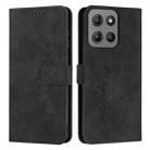 For Motorola Moto G15 Skin Feel Heart Embossed Leather Phone Case with Long Lanyard(Black) - 1