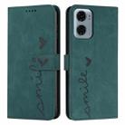 For Motorola Moto G05 Skin Feel Heart Embossed Leather Phone Case with Long Lanyard(Green) - 1