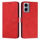 For Motorola Moto G05 Skin Feel Heart Embossed Leather Phone Case with Long Lanyard(Red) - 1