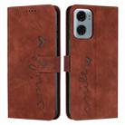 For Motorola Moto G05 Skin Feel Heart Embossed Leather Phone Case with Long Lanyard(Brown) - 1