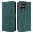 For Motorola Moto G 5G 2025 Skin Feel Heart Embossed Leather Phone Case with Long Lanyard(Green) - 1