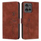 For Motorola Moto G 5G 2025 Skin Feel Heart Embossed Leather Phone Case with Long Lanyard(Brown) - 1