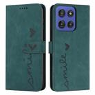 For Motorola Moto G Stylus 5G 2025 Skin Feel Heart Embossed Leather Phone Case with Long Lanyard(Green) - 1