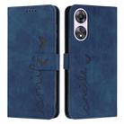 For OPPO A58 / A78 Skin Feel Heart Embossed Leather Phone Case with Long Lanyard(Blue) - 1