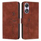 For OPPO A58 / A78 Skin Feel Heart Embossed Leather Phone Case with Long Lanyard(Brown) - 1