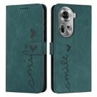 For OPPO Reno11 5G Global Skin Feel Heart Embossed Leather Phone Case with Long Lanyard(Green) - 1