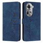 For OPPO Reno11 5G Global Skin Feel Heart Embossed Leather Phone Case with Long Lanyard(Blue) - 1