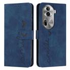 For OPPO Reno11 Pro Global Skin Feel Heart Embossed Leather Phone Case with Long Lanyard(Blue) - 1