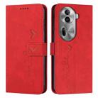 For OPPO Reno11 Pro Global Skin Feel Heart Embossed Leather Phone Case with Long Lanyard(Red) - 1