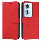 For OPPO Reno11 F Skin Feel Heart Embossed Leather Phone Case with Long Lanyard(Red) - 1