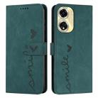 For OPPO A59 Skin Feel Heart Embossed Leather Phone Case with Long Lanyard(Green) - 1