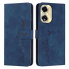 For OPPO A59 Skin Feel Heart Embossed Leather Phone Case with Long Lanyard(Blue) - 1