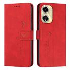 For OPPO A59 Skin Feel Heart Embossed Leather Phone Case with Long Lanyard(Red) - 1