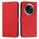 For OPPO A3 Pro Skin Feel Heart Embossed Leather Phone Case with Long Lanyard(Red) - 1