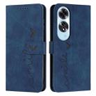 For OPPO A60 4G Skin Feel Heart Embossed Leather Phone Case with Long Lanyard(Blue) - 1